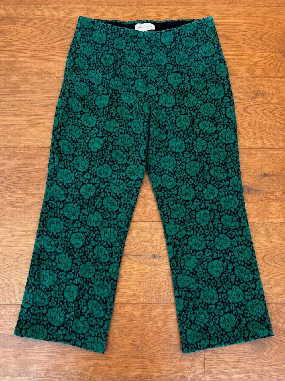 Philosophy Green Floral Jacquard Crop Flare Pants Size Medium - Picture 2 of 7